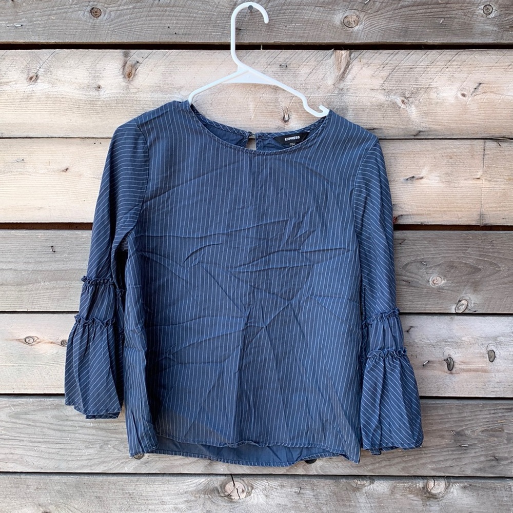 EXPRESS Blue Stripe Wide Sleeve Blouse - Picture 2 of 7